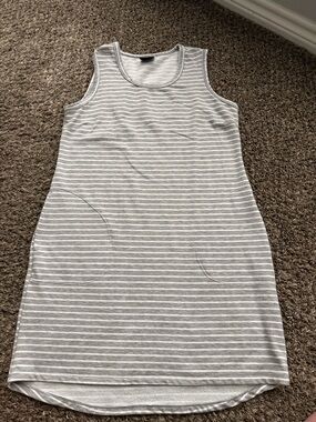 32 Degrees Gray and White Striped Sleeveless Knit Dress